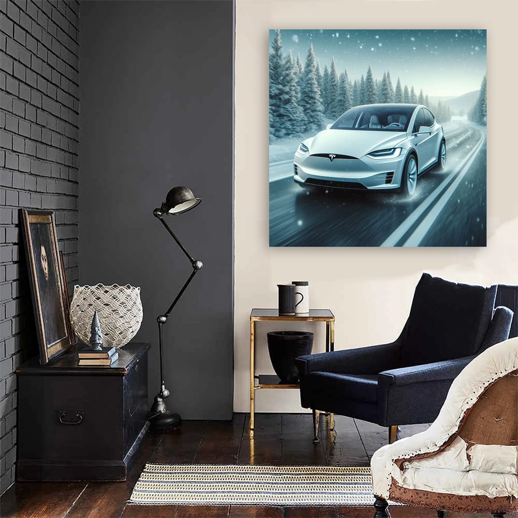 Tesla Model X Winter Wall Art