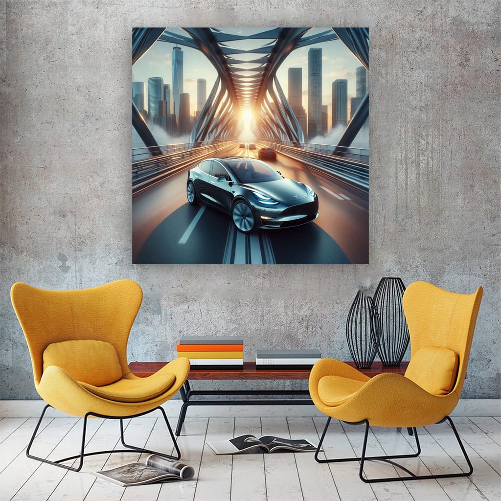 Tesla Model Y Bridge Wall Art