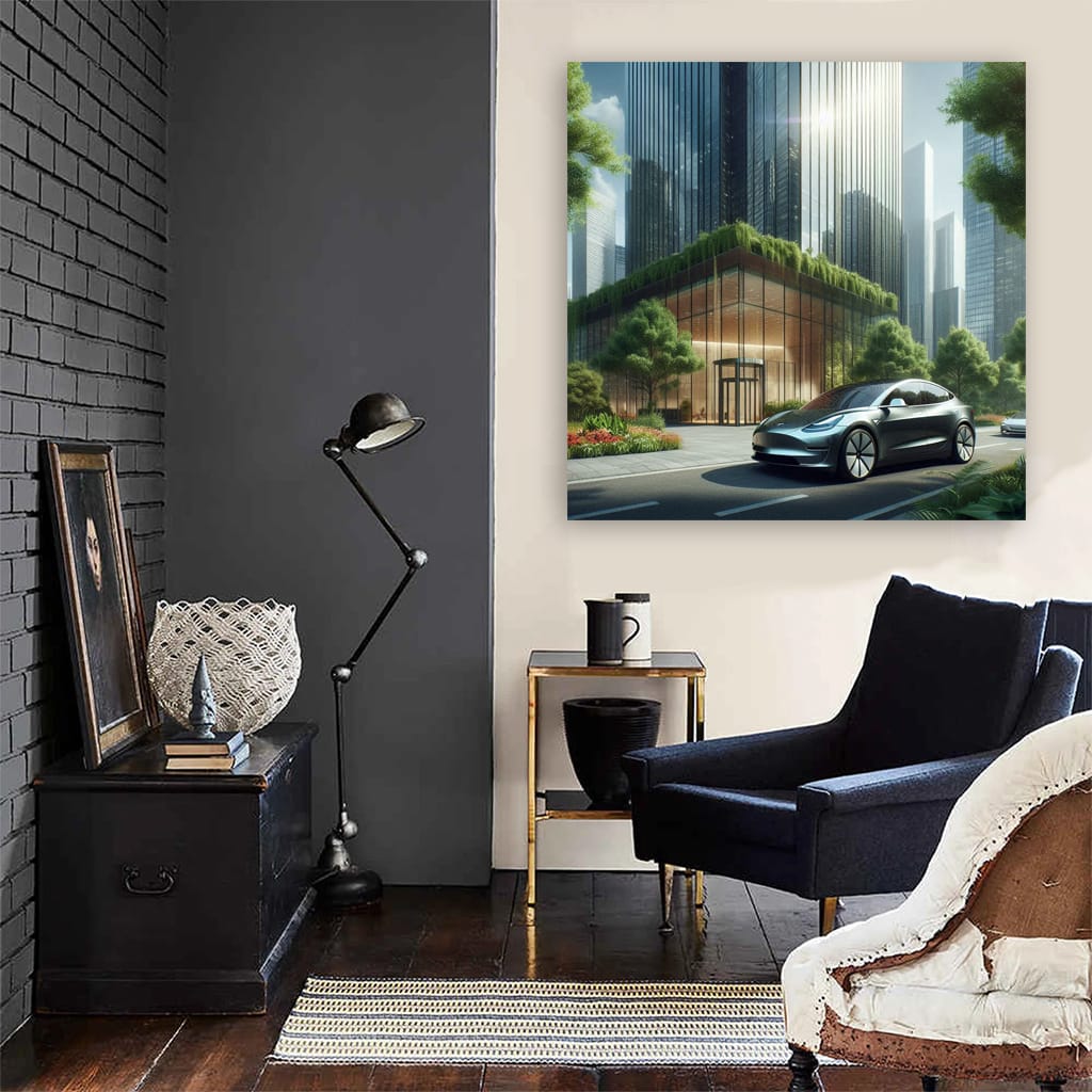 Tesla Model Y Building Wall Art