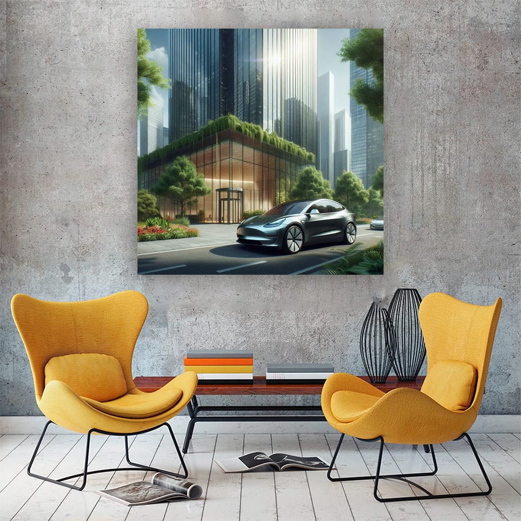 Tesla Model Y Building Wall Art