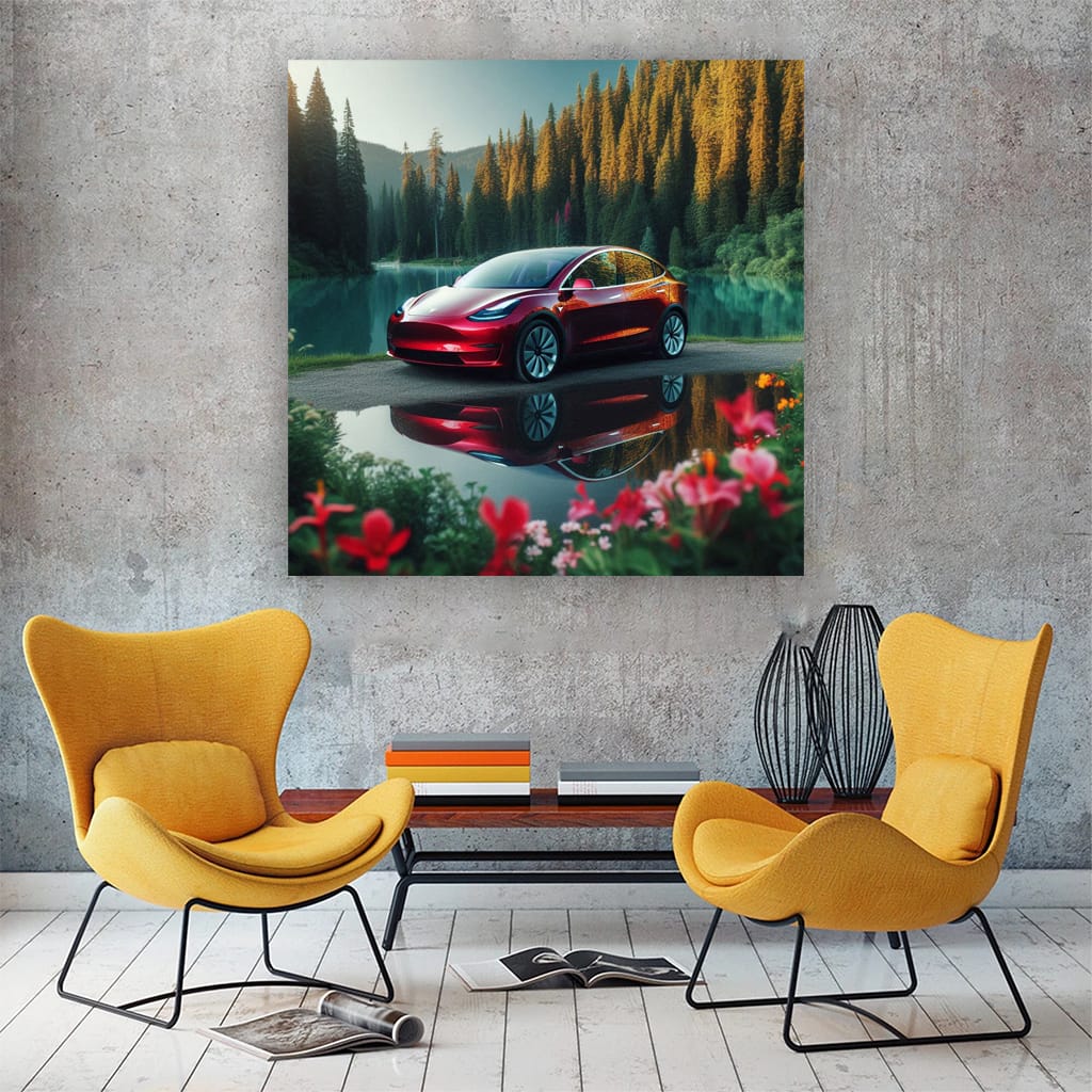 Tesla Model Y Lake Wall Art