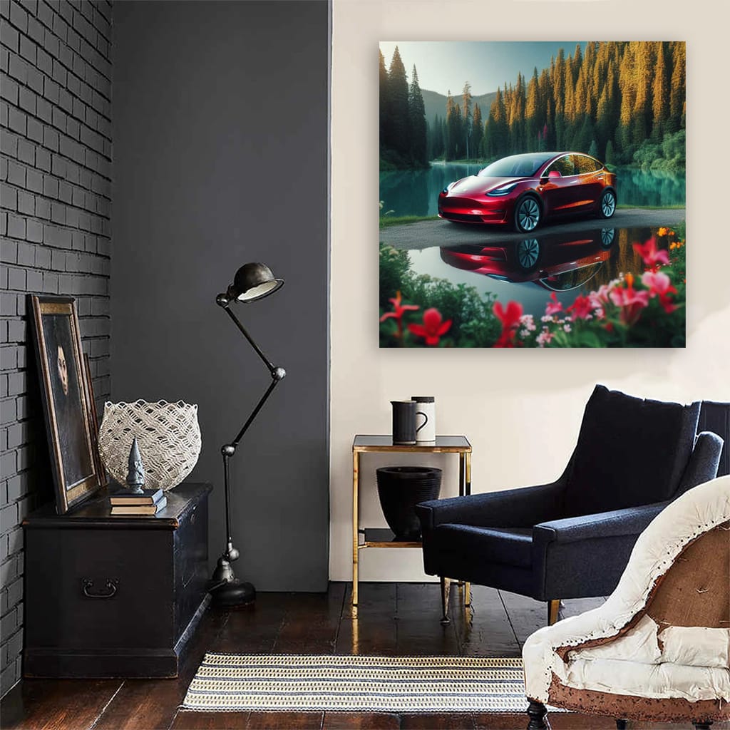 Tesla Model Y Lake Wall Art