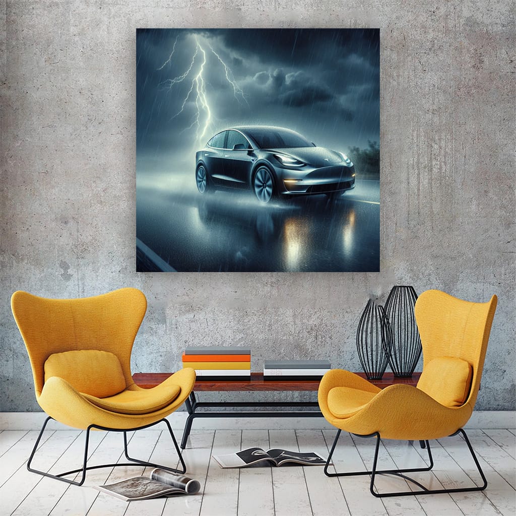 Tesla Model Y Thunderstorm Wall Art