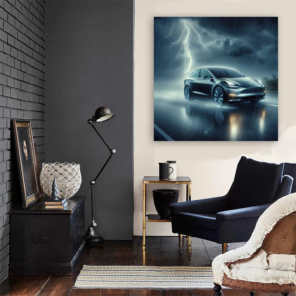 Tesla Model Y Thunderstorm Wall Art