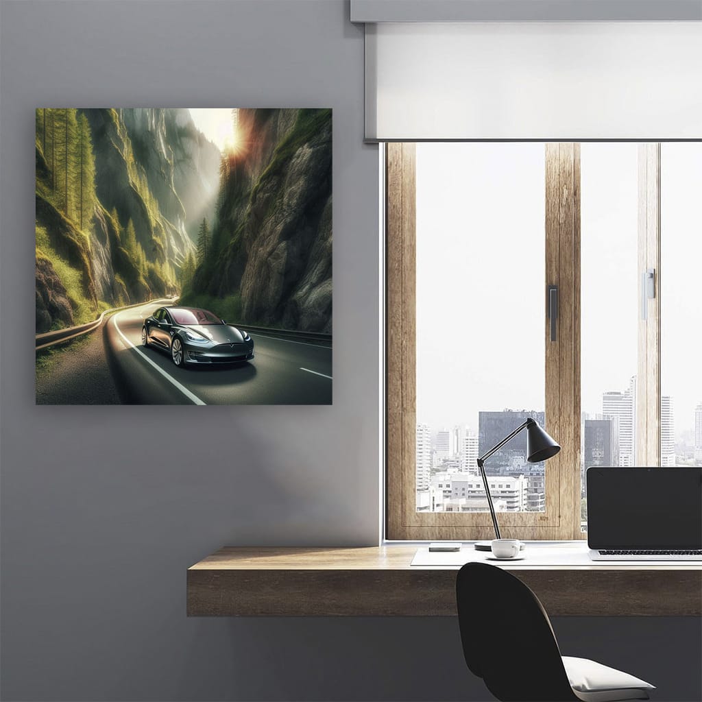 Tesla in Majestic Mountains - Futuristic Adventure