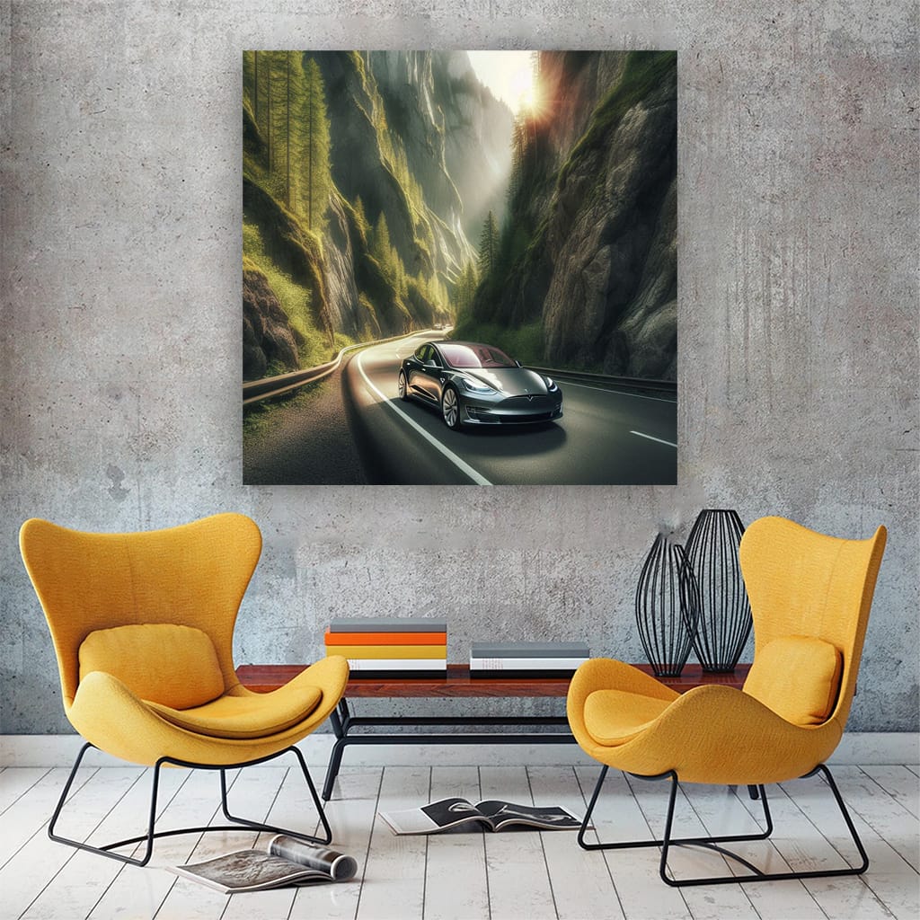 Tesla in Majestic Mountains - Futuristic Adventure
