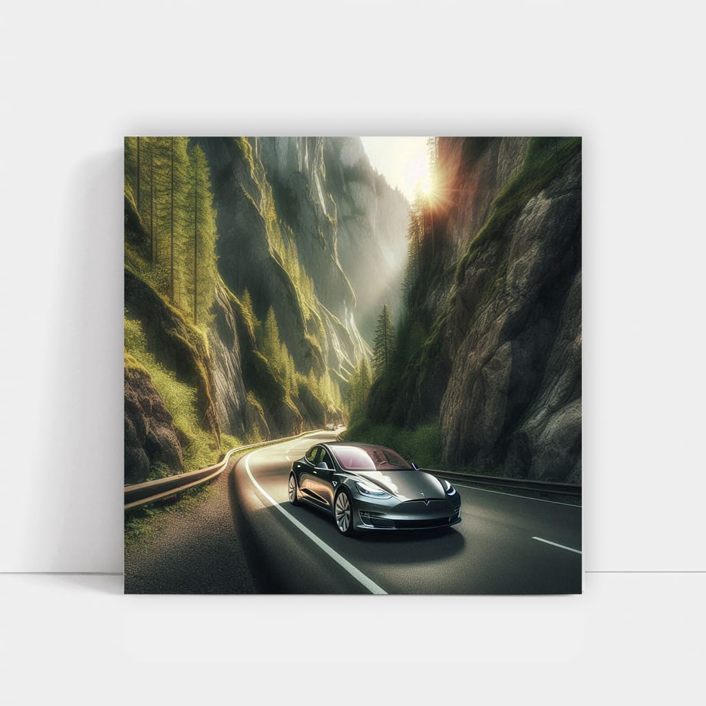 Tesla in Majestic Mountains - Futuristic Adventure