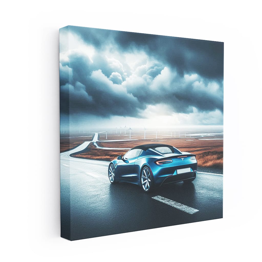 Tesla Roadster Cloudy Weath Wall Art