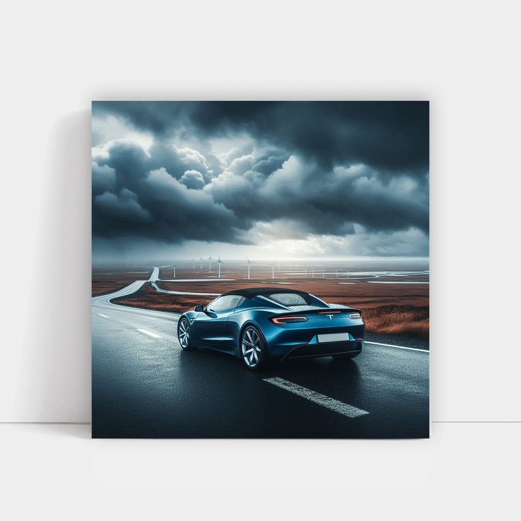 Tesla Roadster Under Cloudy Skies - Speed Meets Elegance