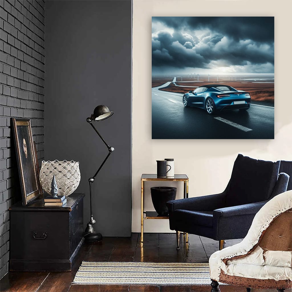 Tesla Roadster Cloudy Weath Wall Art