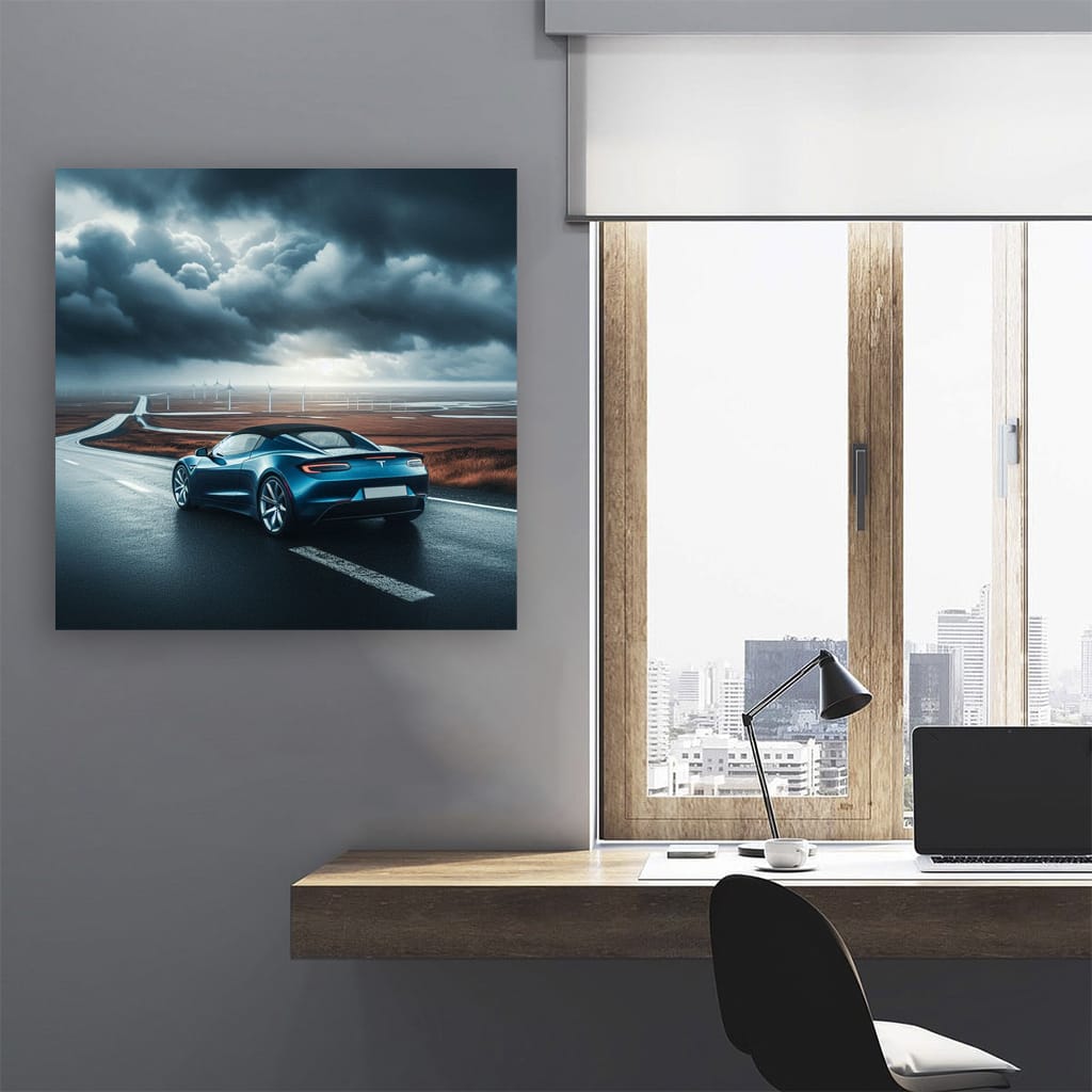 Tesla Roadster Cloudy Weath Wall Art