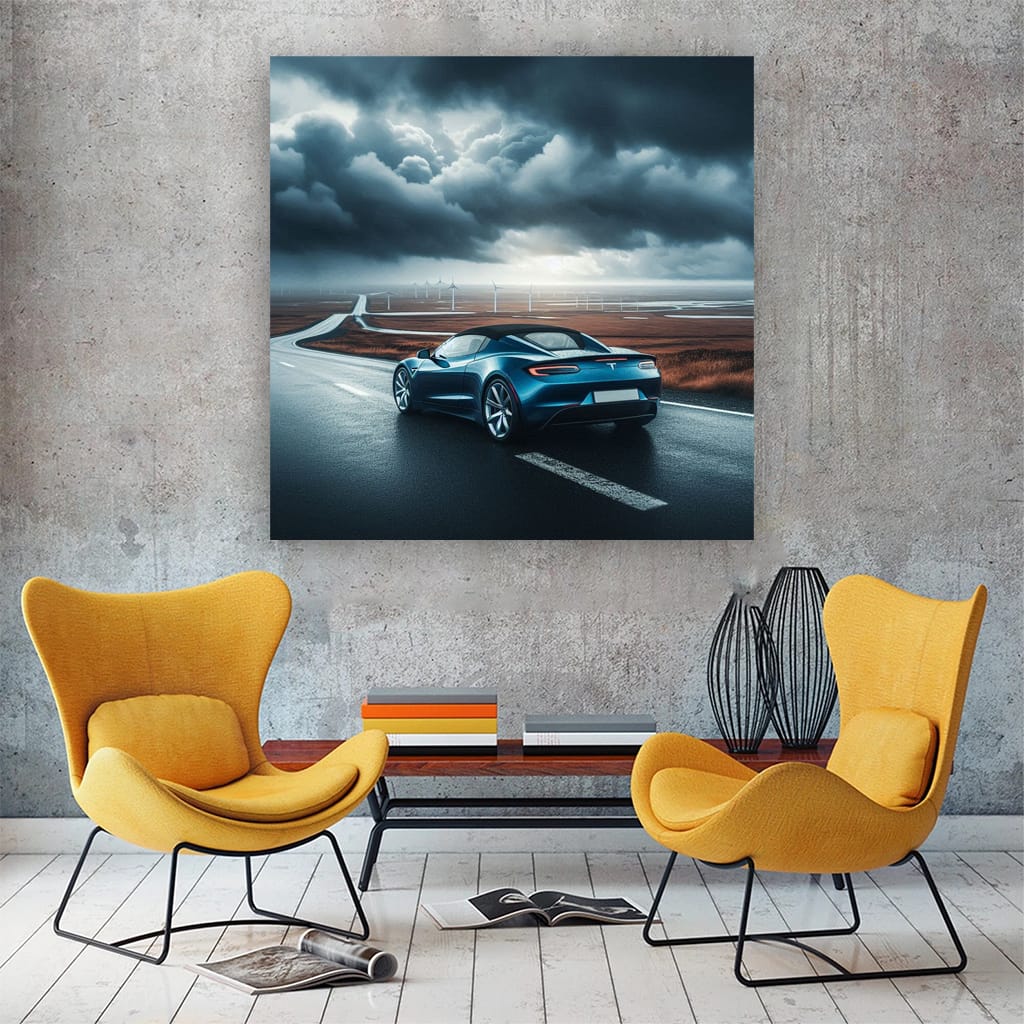 Tesla Roadster Cloudy Weath Wall Art