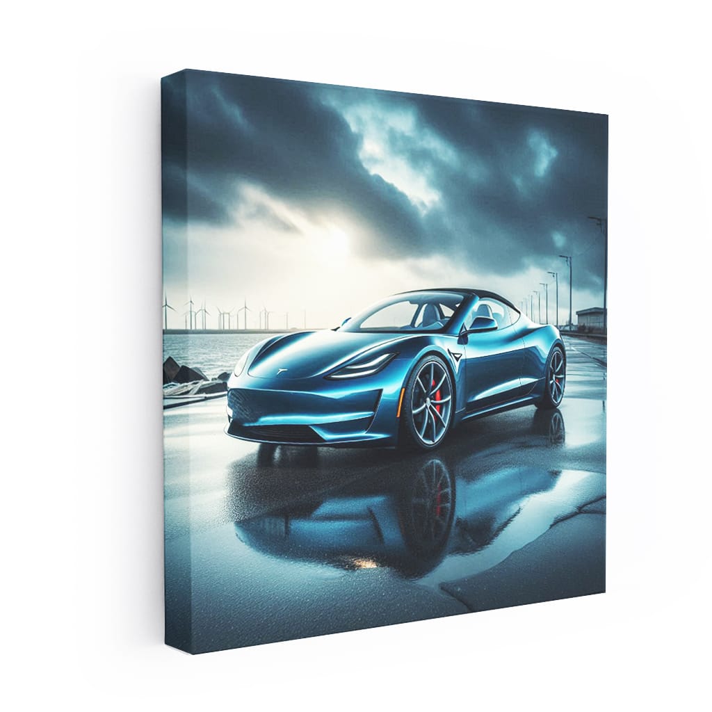 Tesla Roadster Cloudy Weather Wall Art