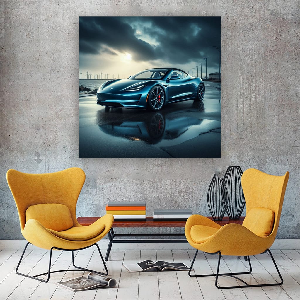 Tesla Roadster Cloudy Weather Wall Art