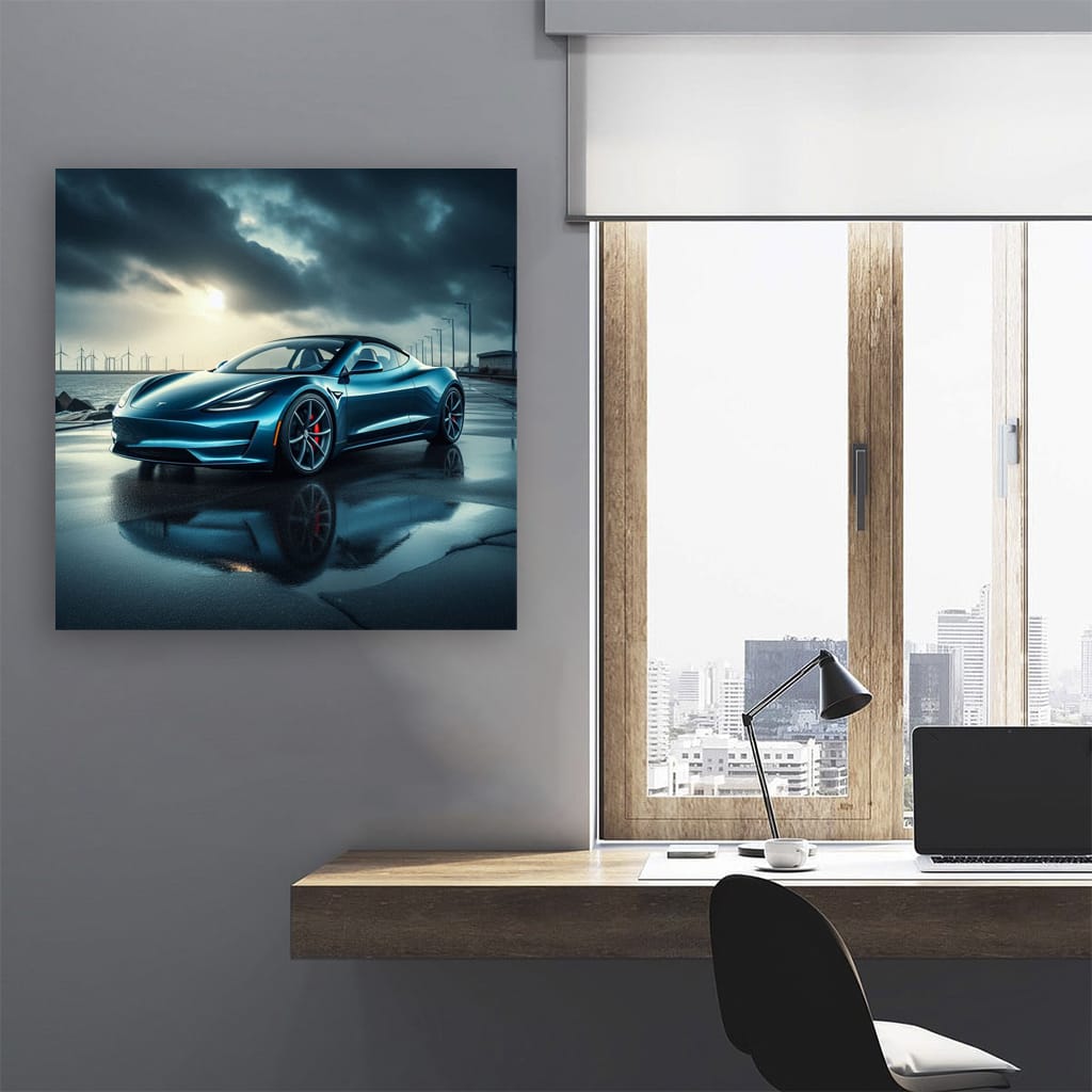 Tesla Roadster Cloudy Weather Wall Art