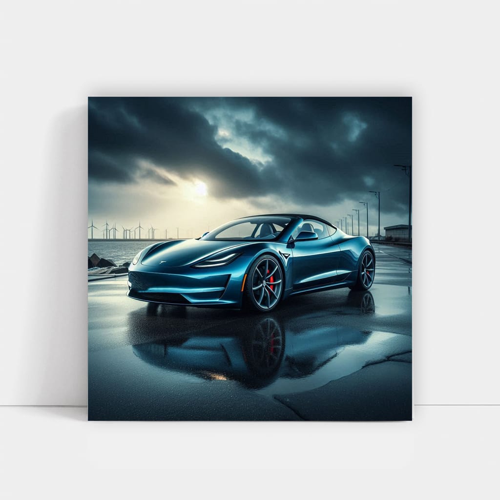 Tesla Roadster Under Cloudy Skies - Speed and Elegance