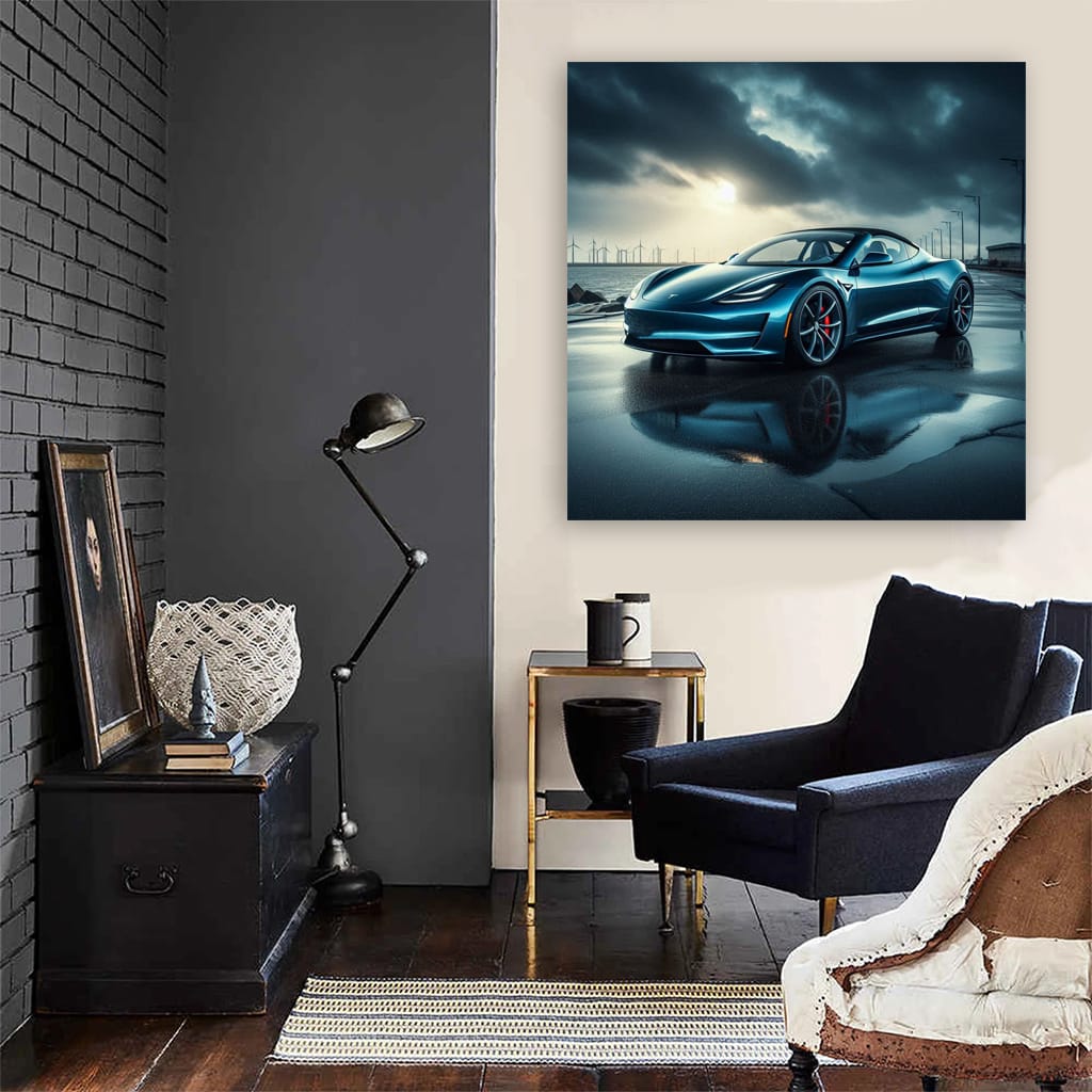 Tesla Roadster Cloudy Weather Wall Art