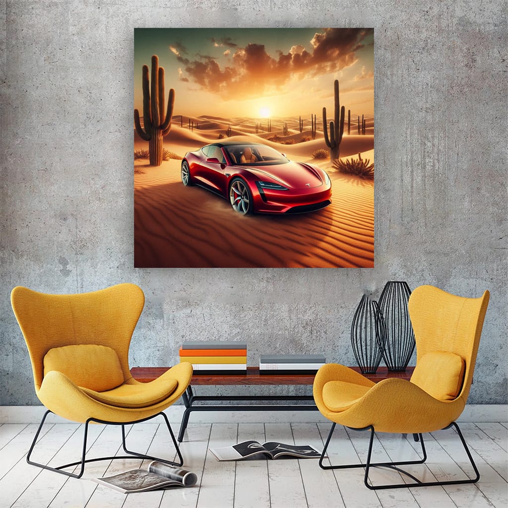 Tesla Roadster Dese Wall Art