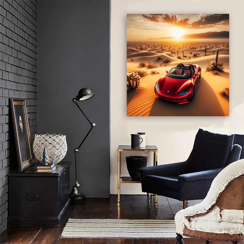 Tesla Roadster in Desert: Speed and Style Unleashed
