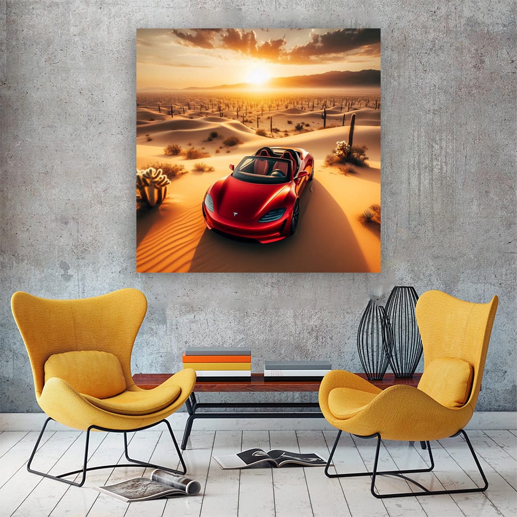 Tesla Roadster in Desert: Speed and Style Unleashed