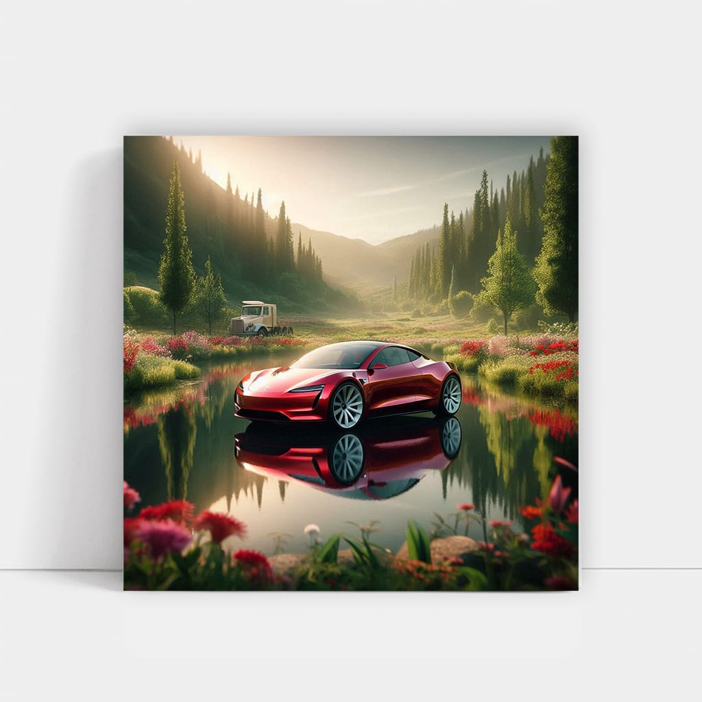 Tesla Roadster Near Lake: Pinnacle of Innovation