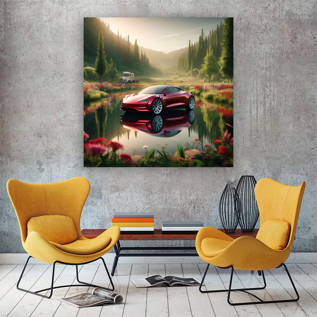 Tesla Roadster Lake Wall Art