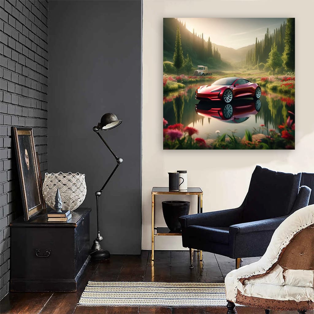 Tesla Roadster Lake Wall Art