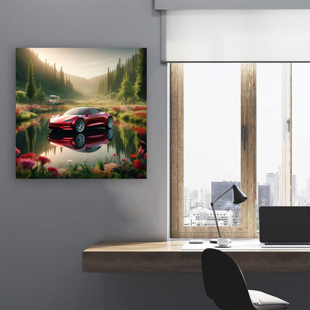 Tesla Roadster Near Lake: Pinnacle of Innovation