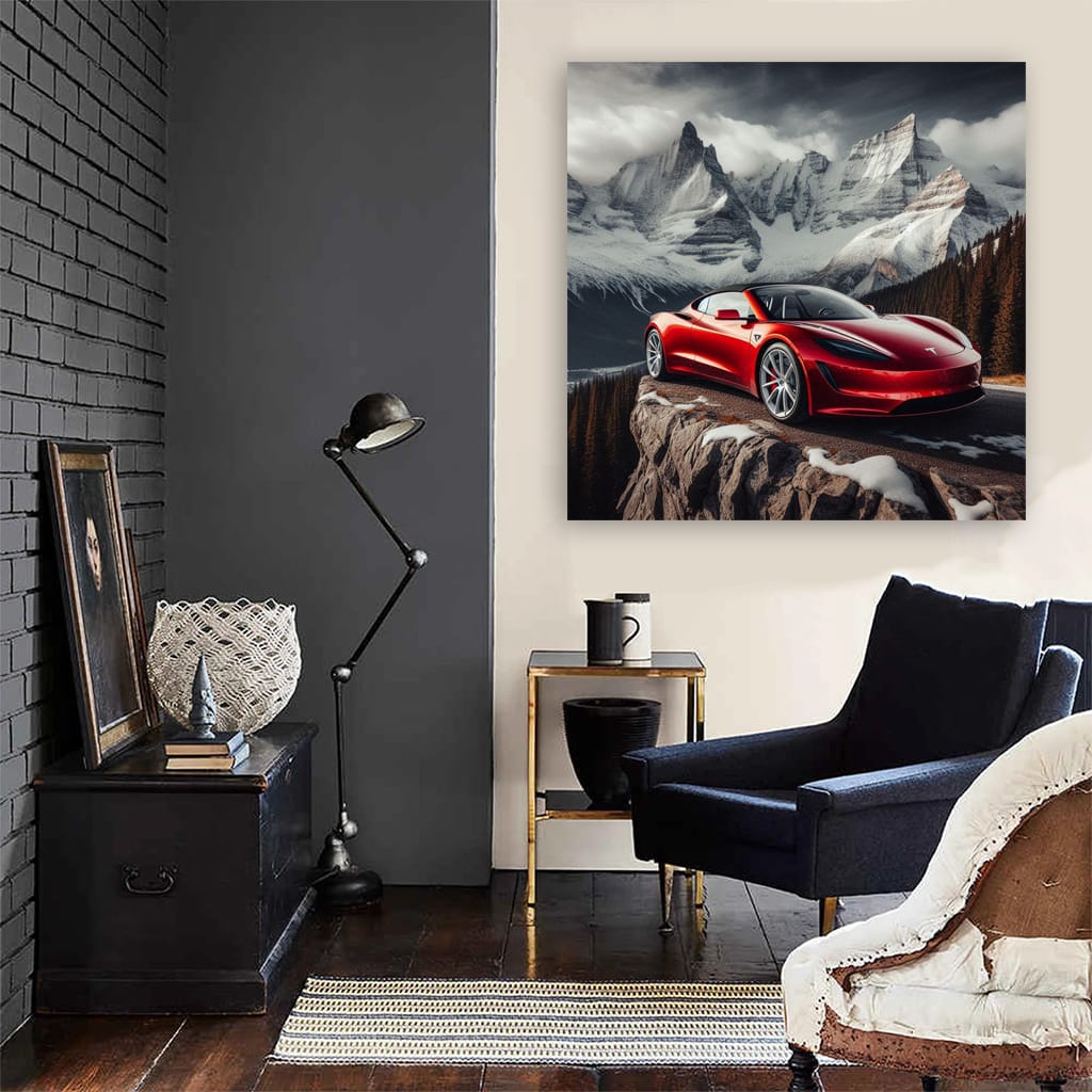 Tesla Roadster on Mountain - Speed Meets Elegance