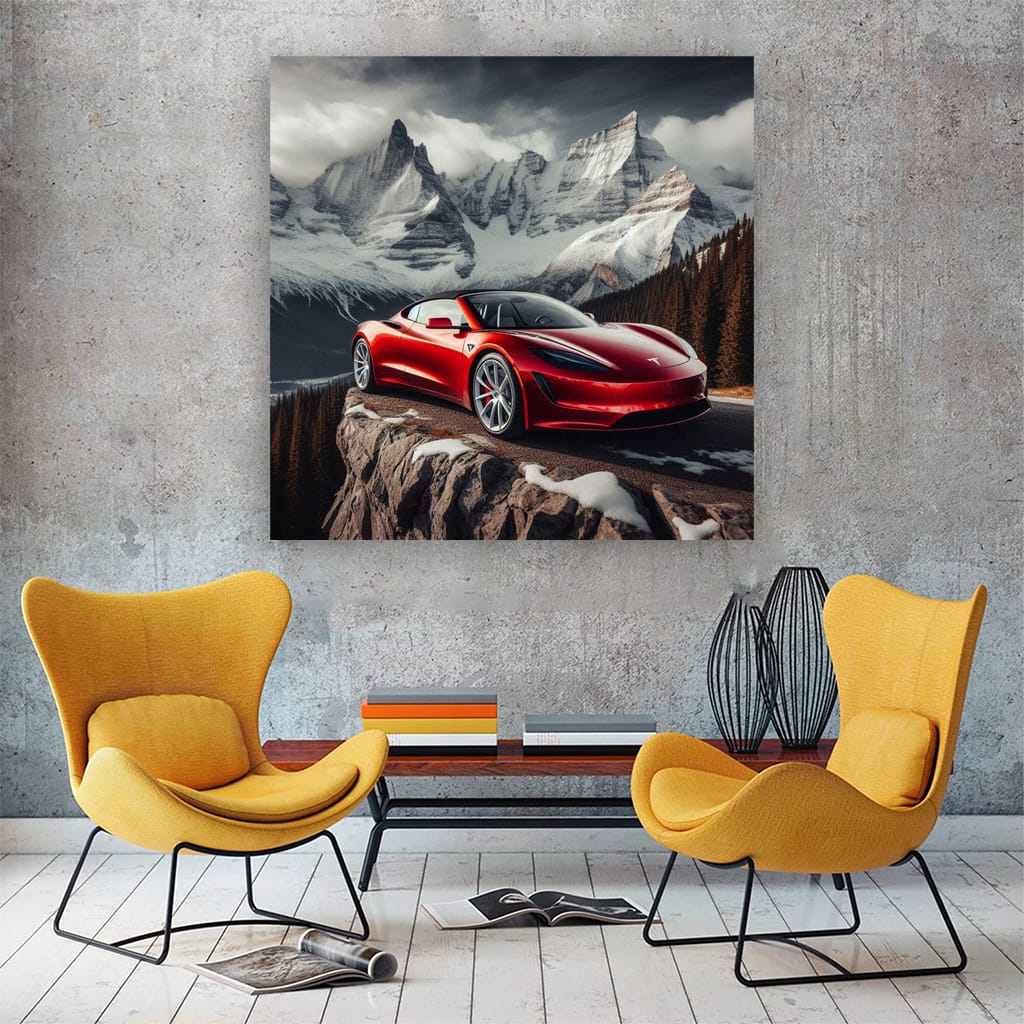 Tesla Roadster on Mountain - Speed Meets Elegance