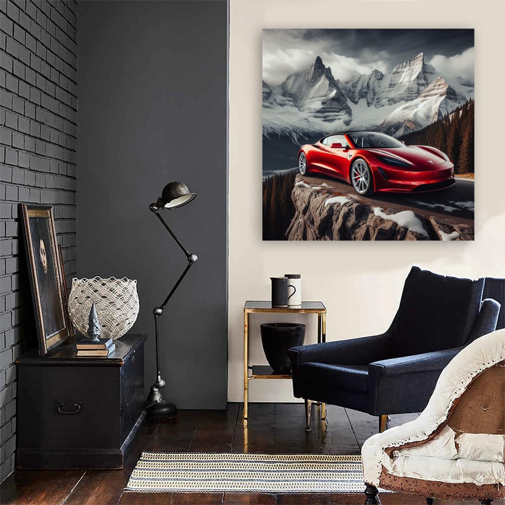 Tesla Roadster Mounta Wall Art