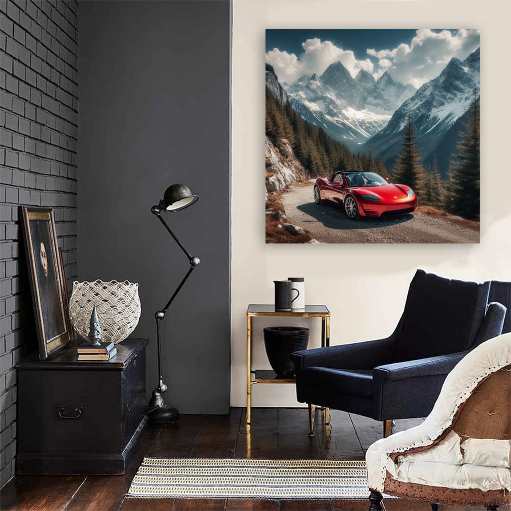 Tesla Roadster Mountain Wall Art