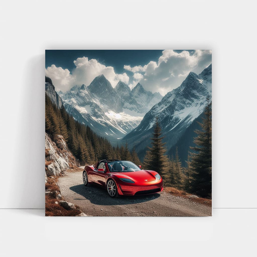 Tesla Roadster Mountain Wall Art