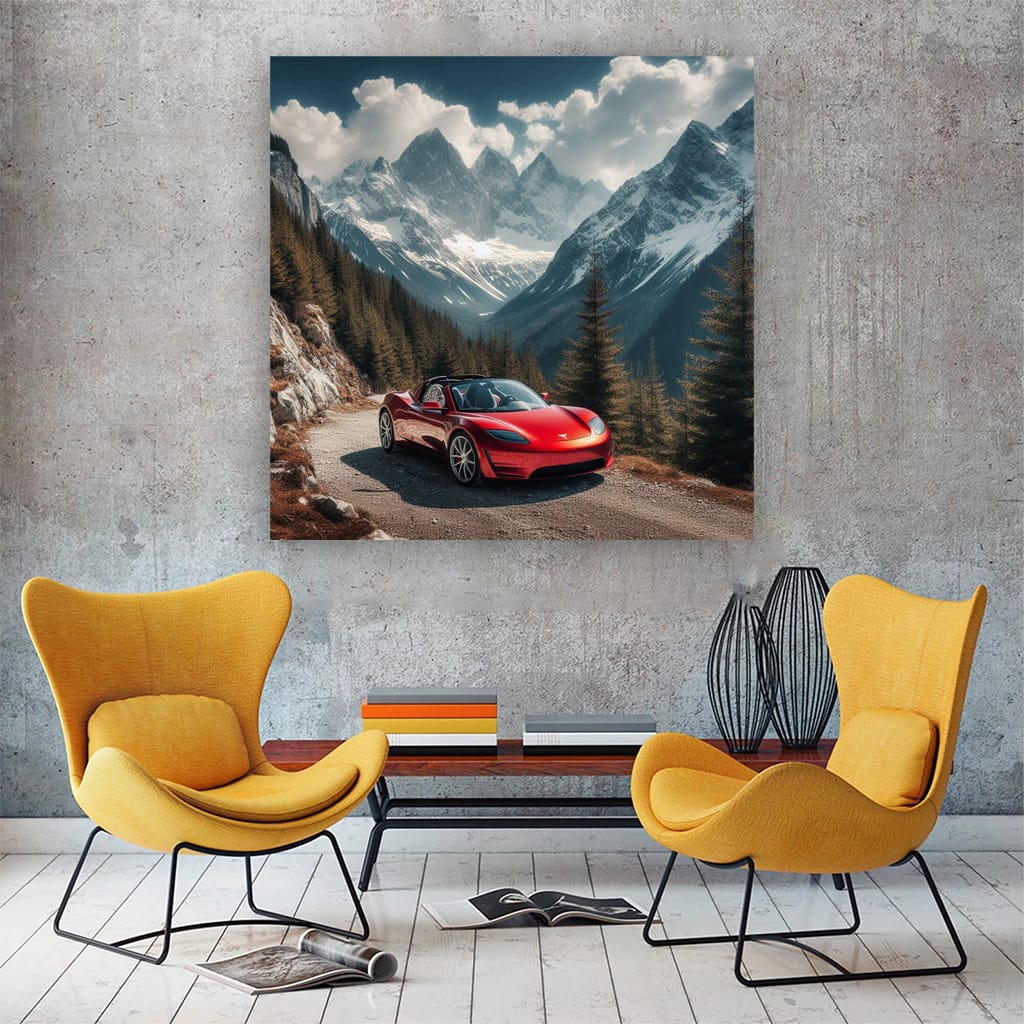 Tesla Roadster Mountain Wall Art