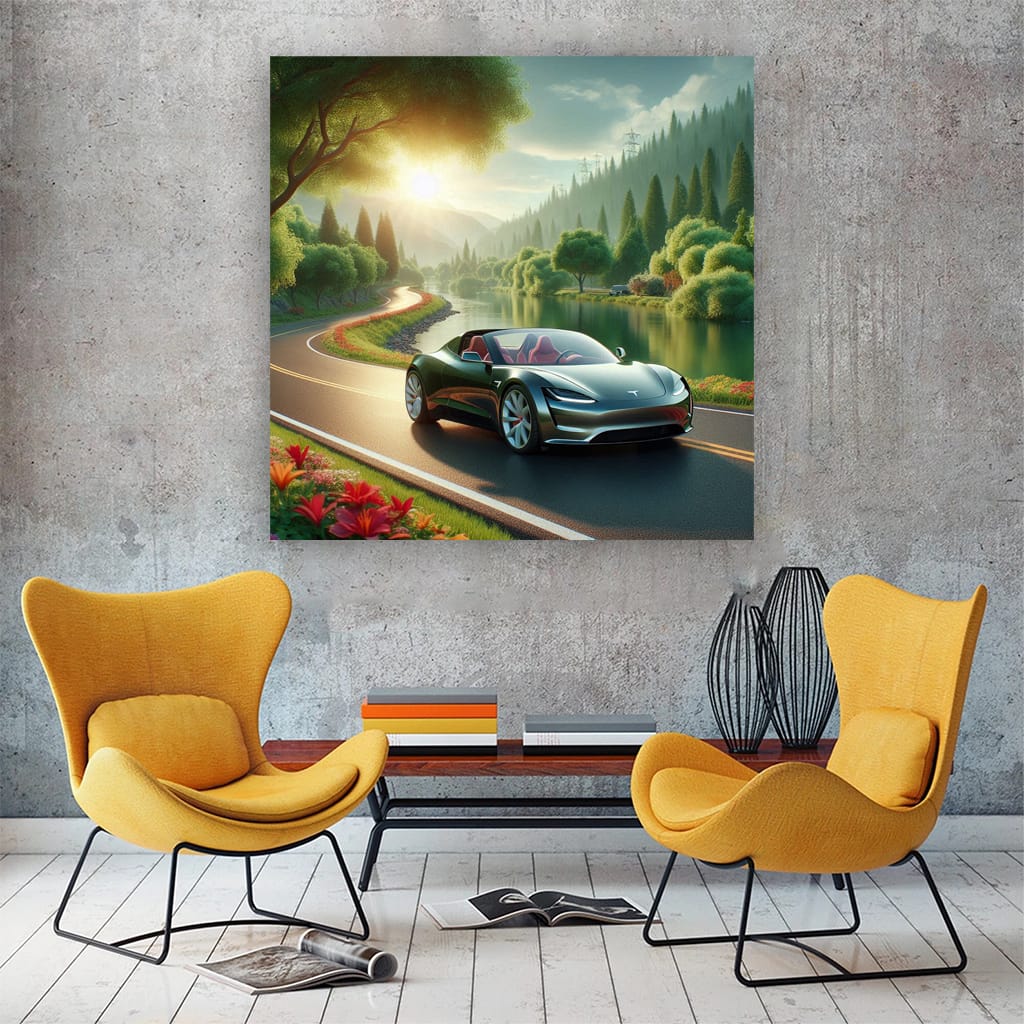 Tesla Roadster Riv Wall Art