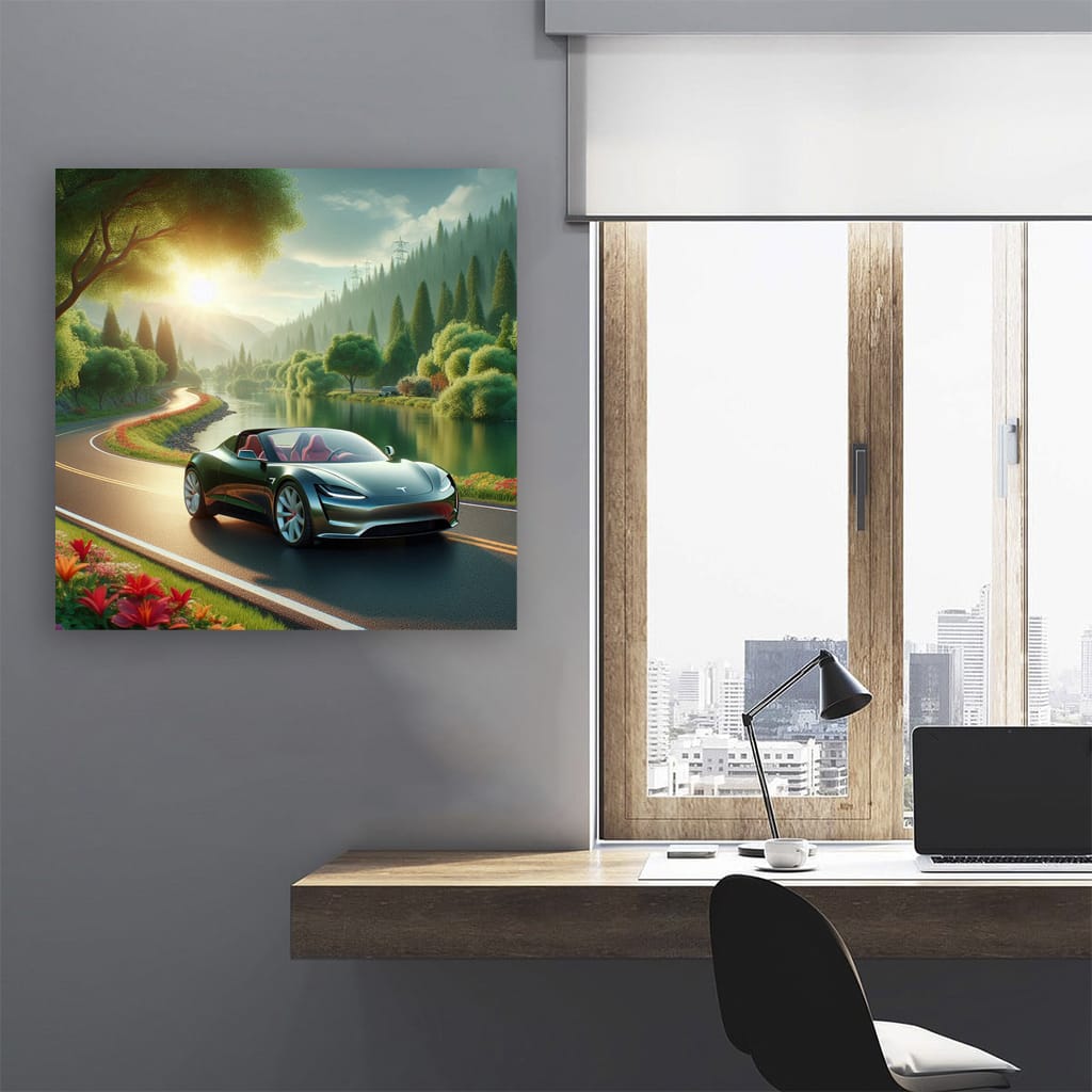 Tesla Roadster Riv Wall Art