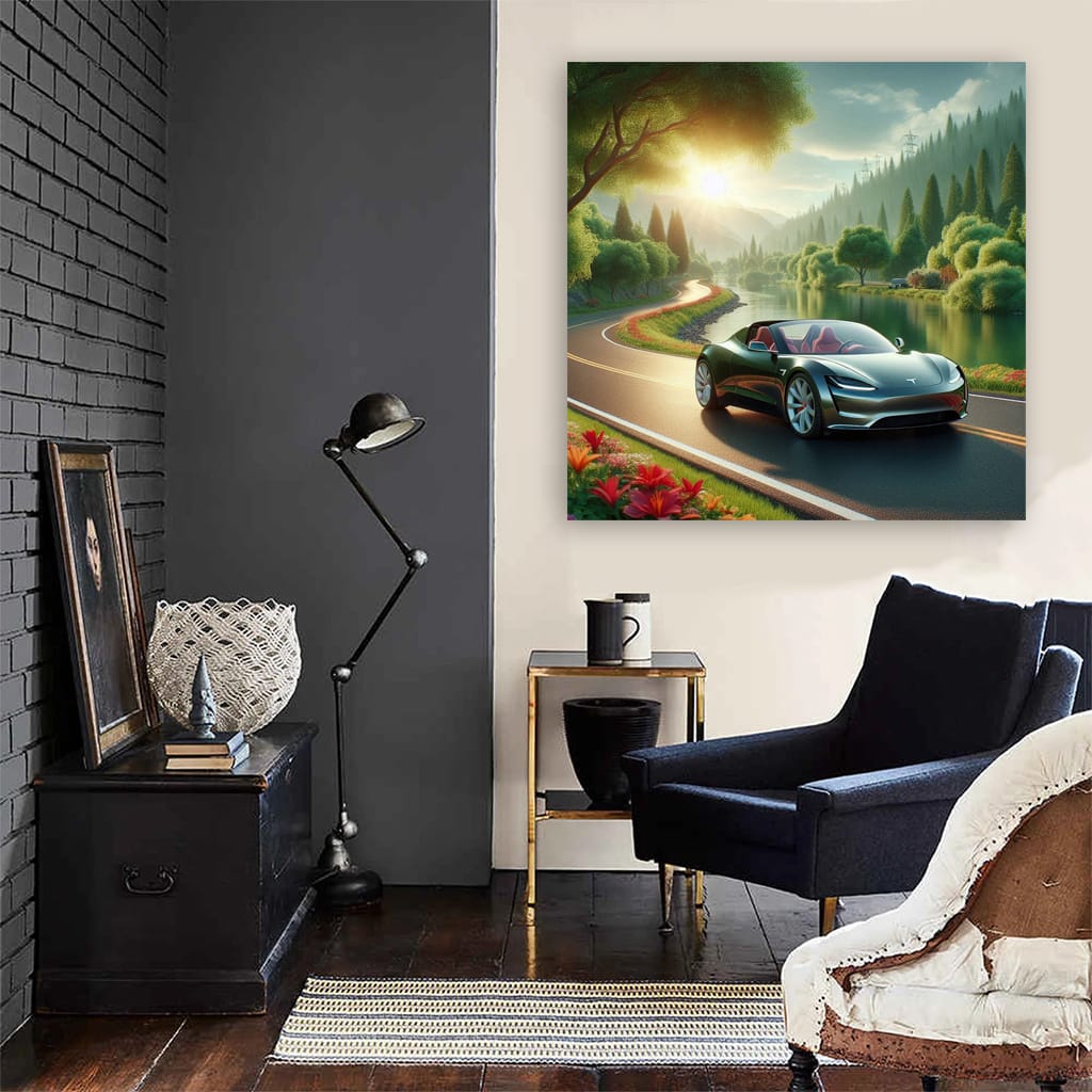 Tesla Roadster Riv Wall Art