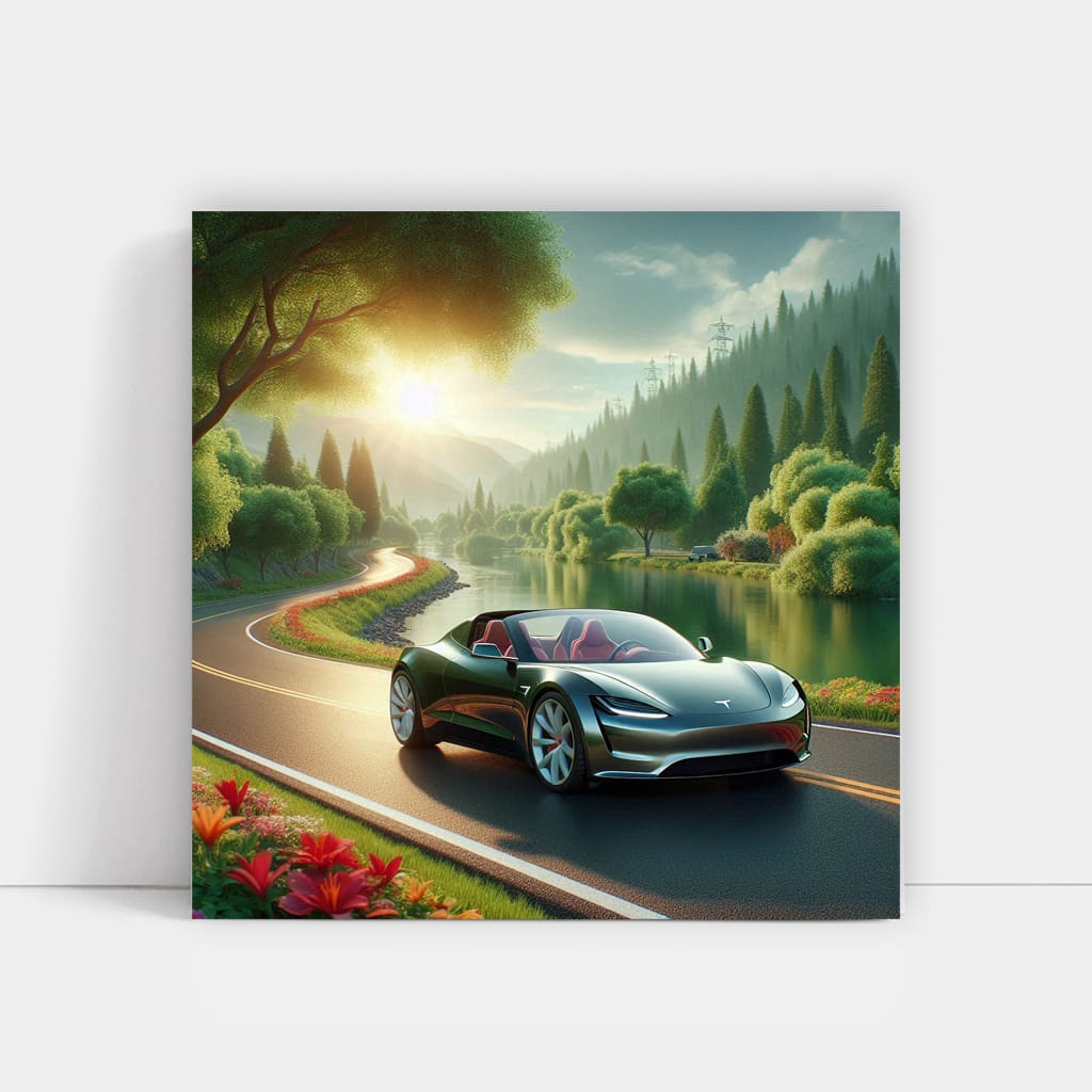 Tesla Roadster Riv Wall Art