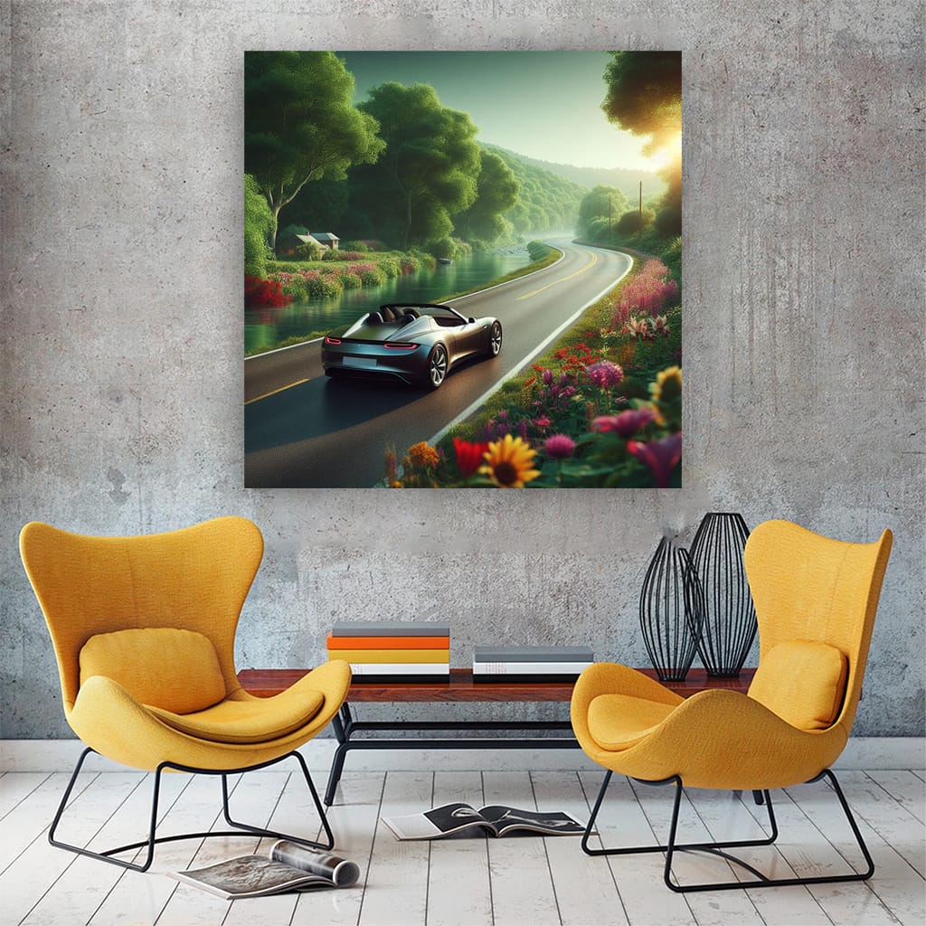 Tesla Roadster River Wall Art