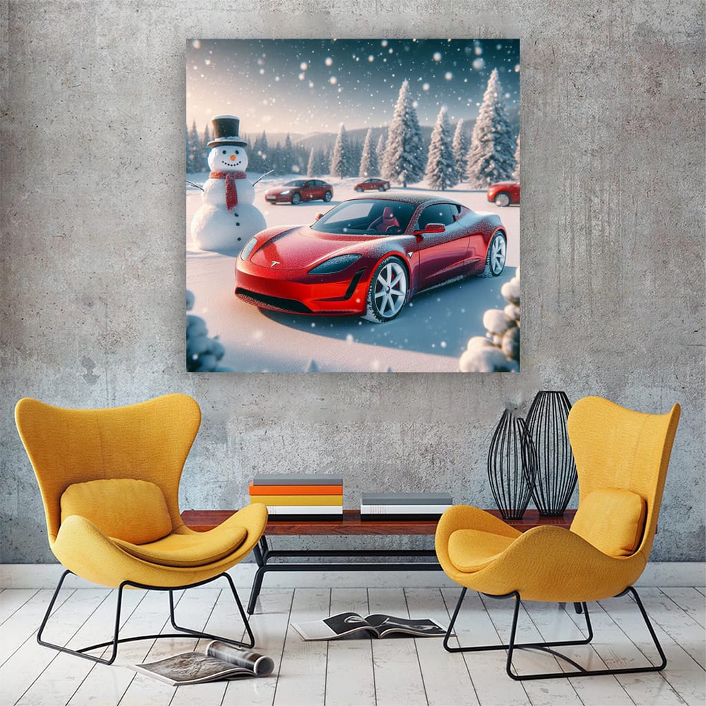 Tesla Roadster Wint Wall Art