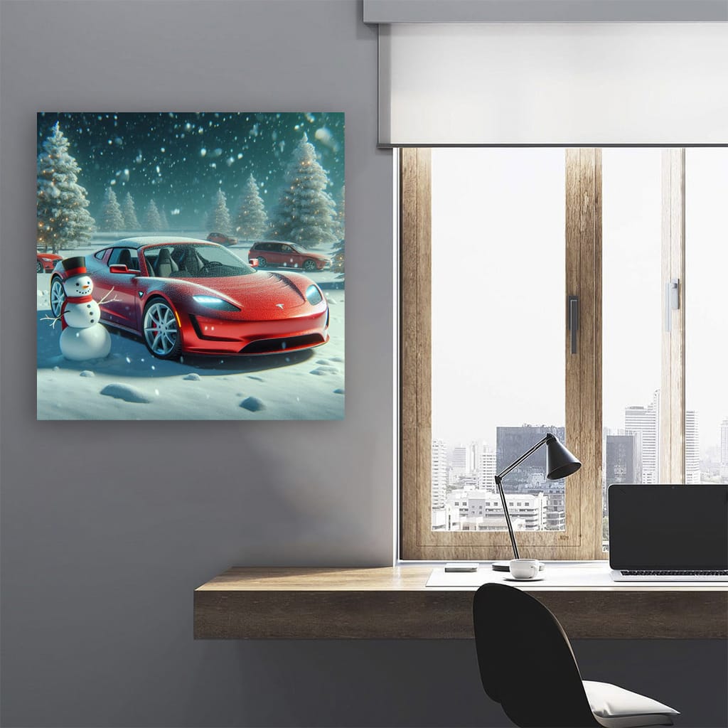 Tesla Roadster Winter Wall Art