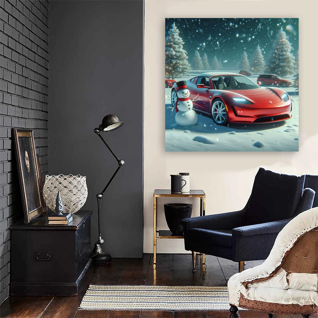 Tesla Roadster Winter Wall Art