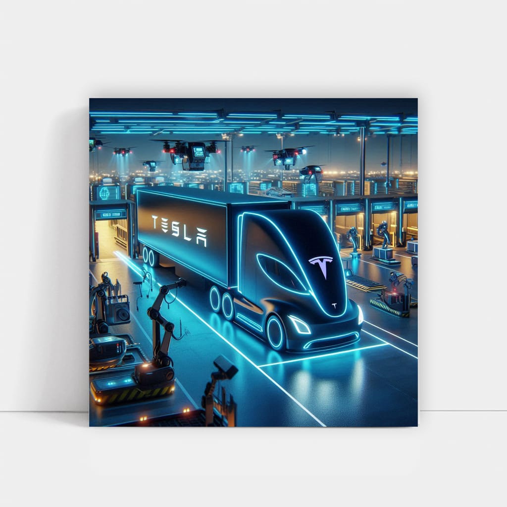 Tesla Semi Neon - Futuristic Electric Truck Innovation