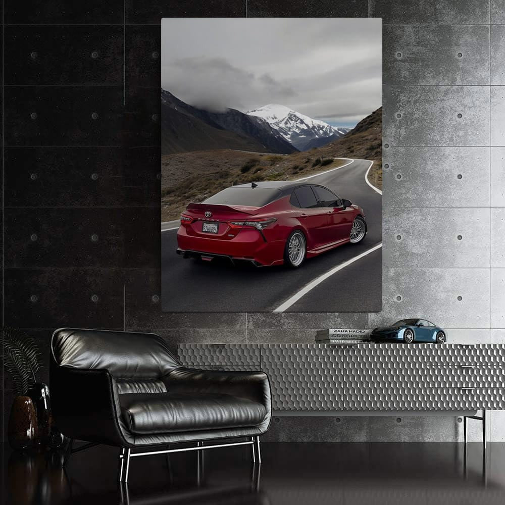 Toyota Camry 70 on Curvy Road, Snowy Peak Backdrop - Reliable Ride - EnjoyStore