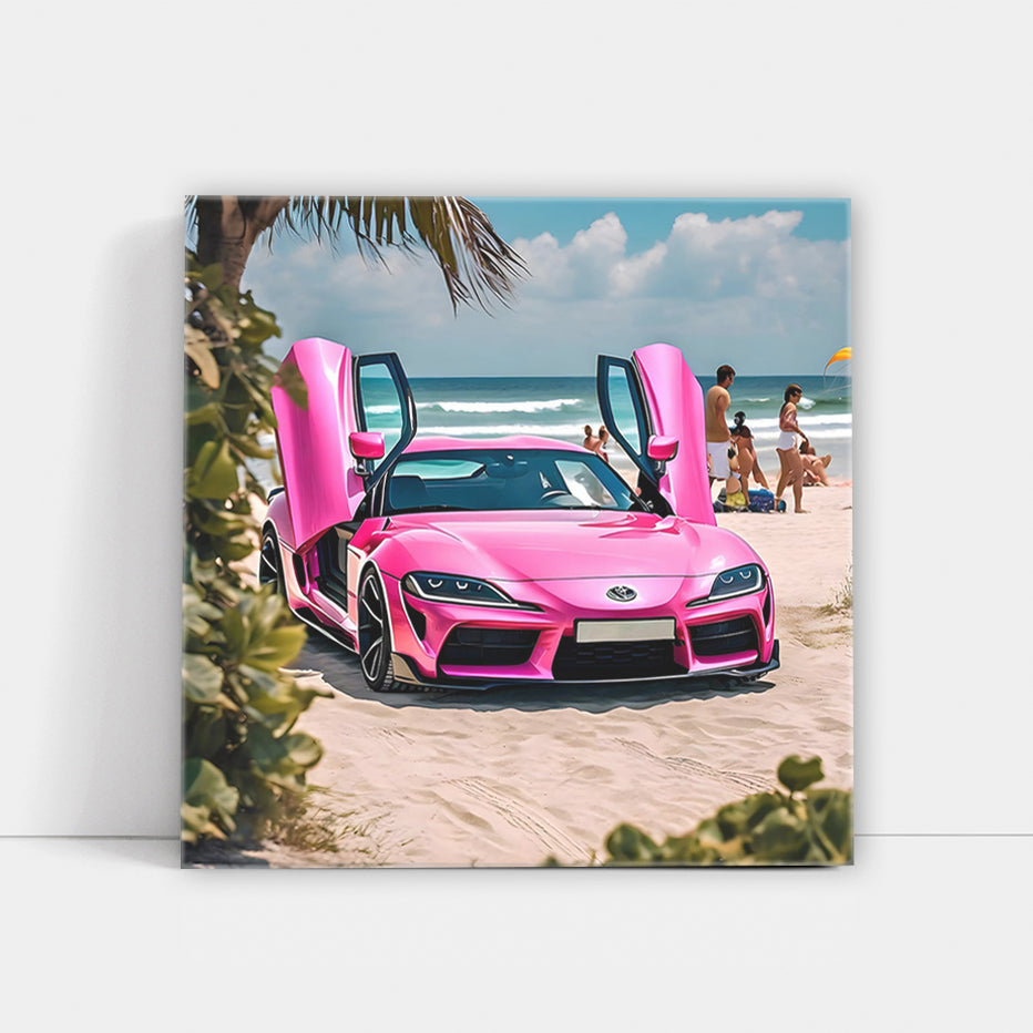 Pink Toyota GR Supra on Beach - Sporty Elegance in Motion