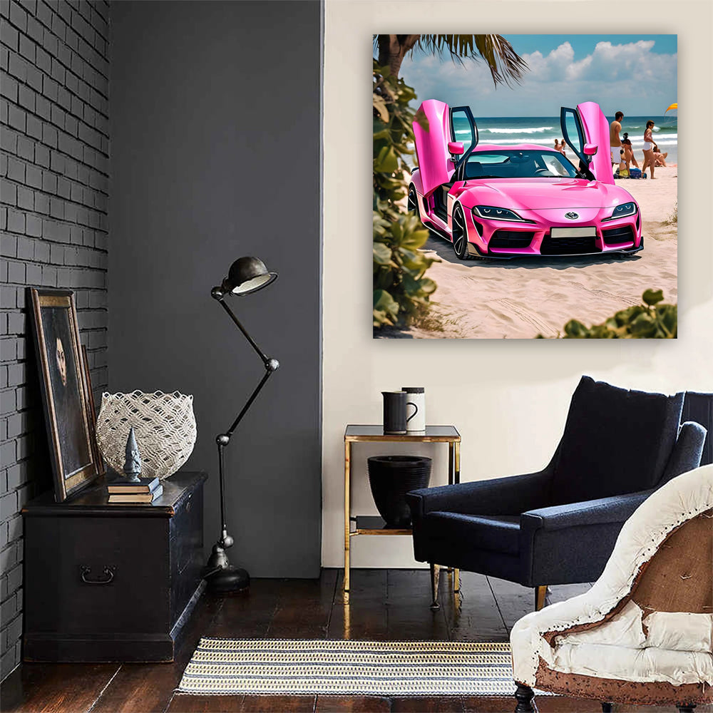 Pink Toyota GR Supra on Beach - Sporty Elegance in Motion