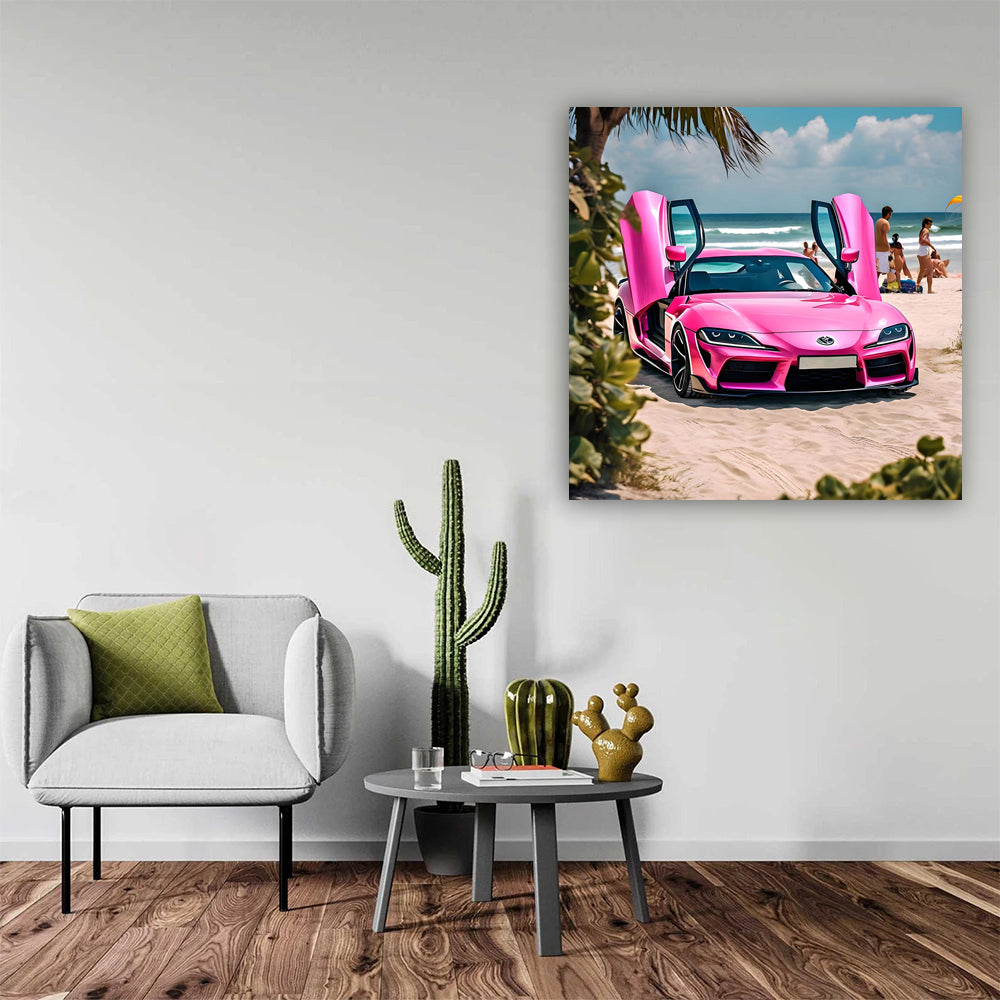 Pink Toyota GR Supra on Beach - Sporty Elegance in Motion