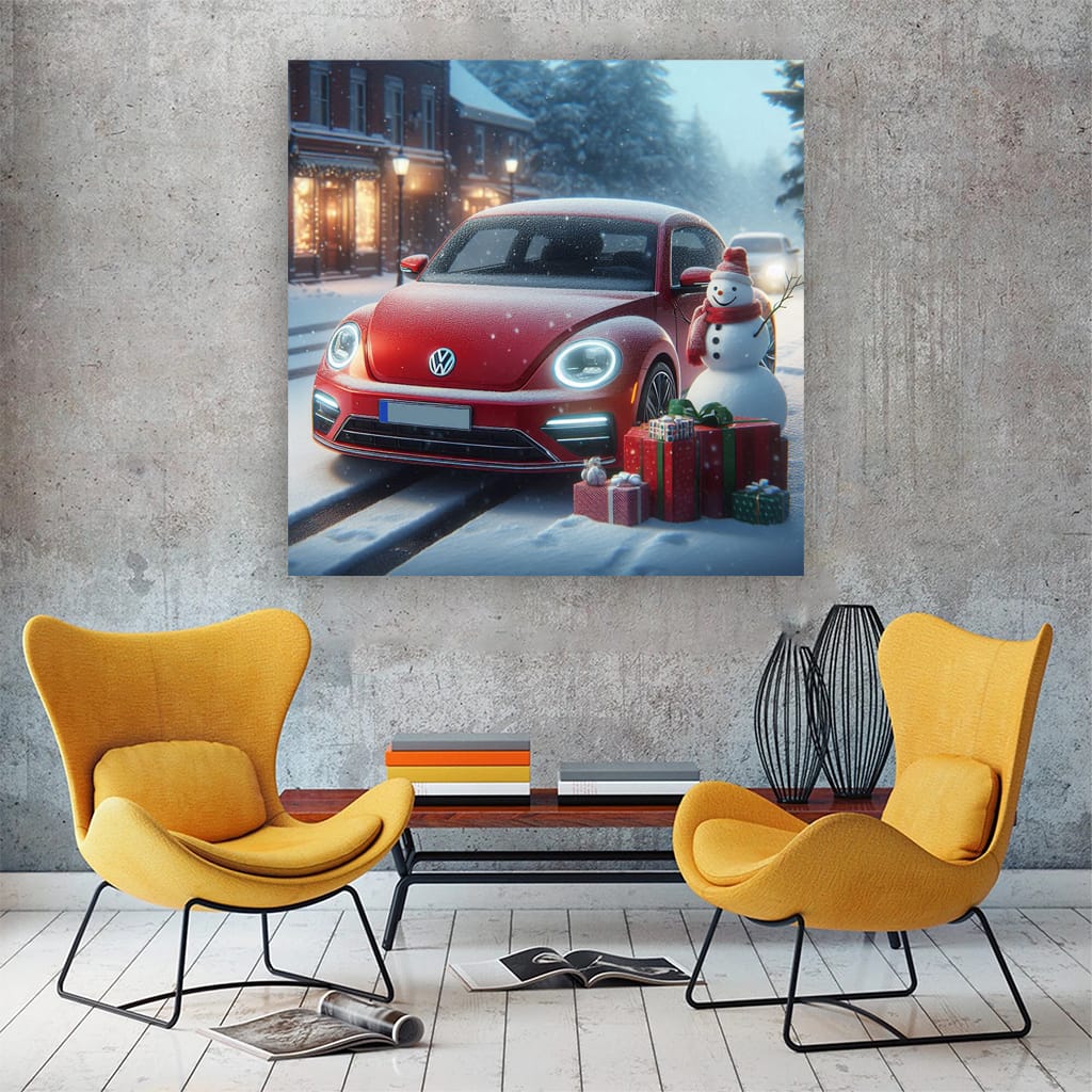 Volkswagen Beetle Rline Snowfall Wall Art