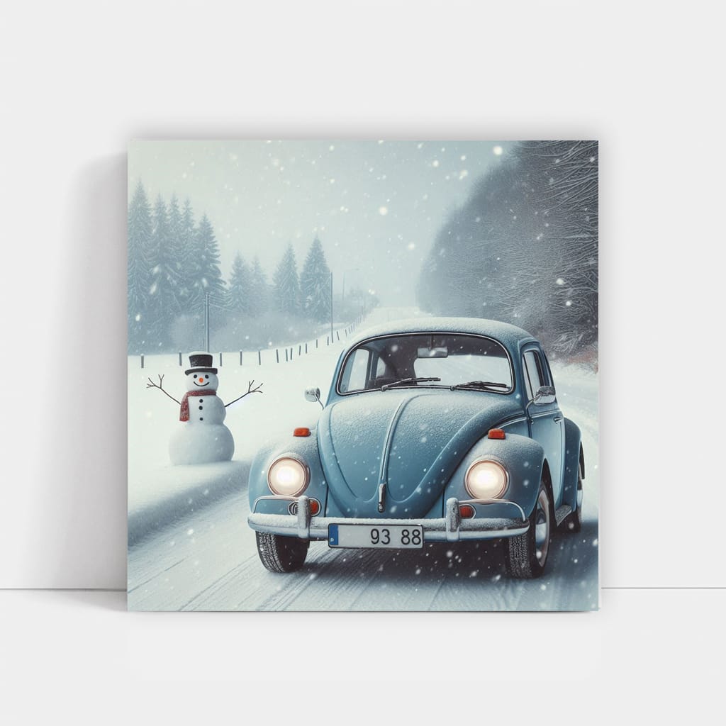 Volkswagen Beetle in Snowfall: Classic Charm in Winter Wonderland