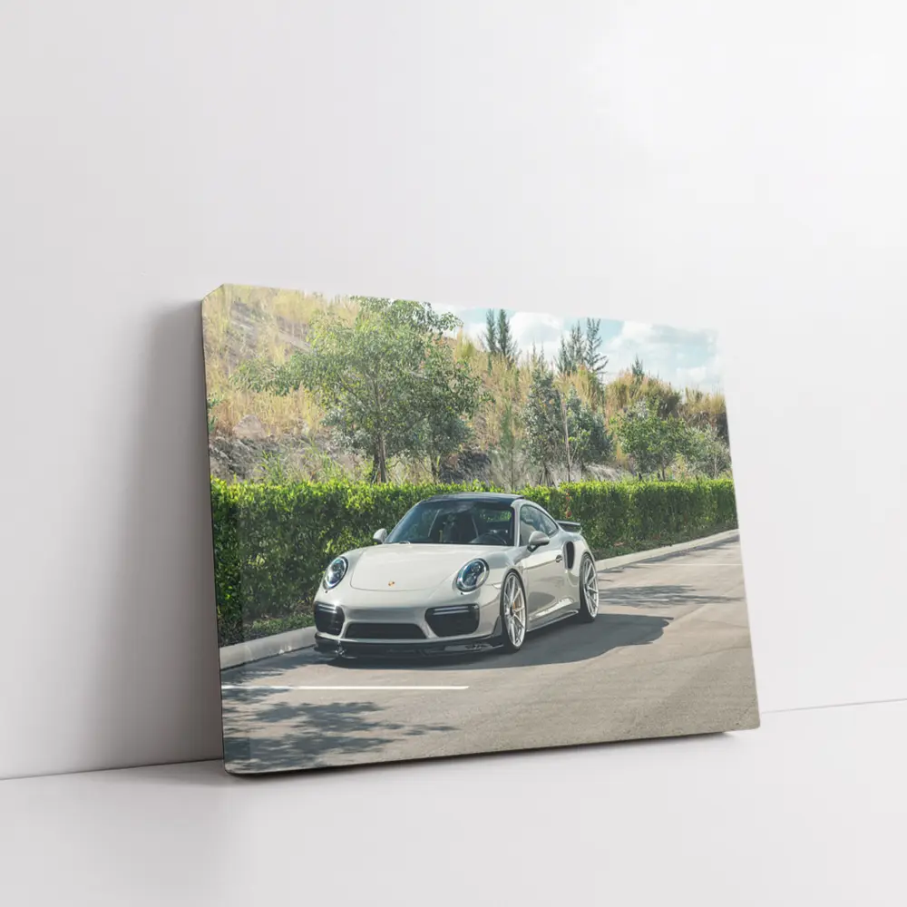 Porsche 911 Turbo Silver Parked Outdoors – Wall Art